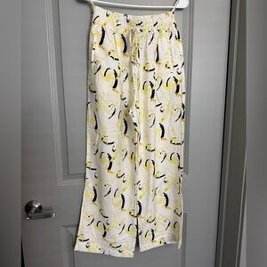 White Wide-Leg Drawstring Pants with Yellow & Black Print
